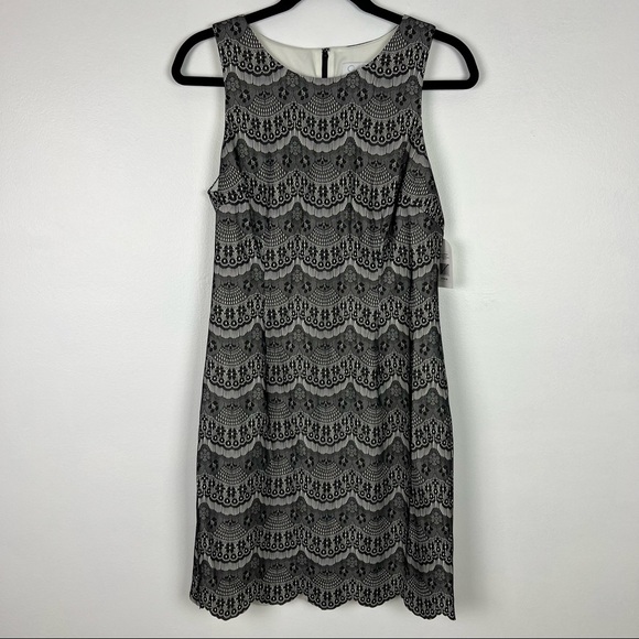 Jessica Simpson Dresses & Skirts - Jessica Simpson NWT Scalloped Hem Sheath Dress Lace Black White Size 10